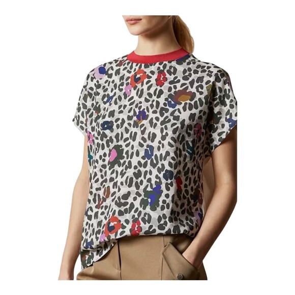Ted Baker Multicolor Leopard‎ Print Short Sleeve Crew Neck Tee Shirt Size 8 - Picture 1 of 13